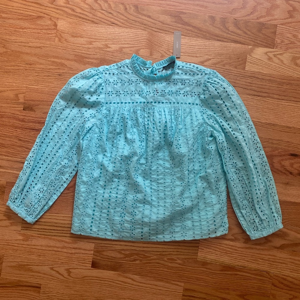 J Crew Aqua Blue Eyelet Tie Back Top - Sz M, NWT!